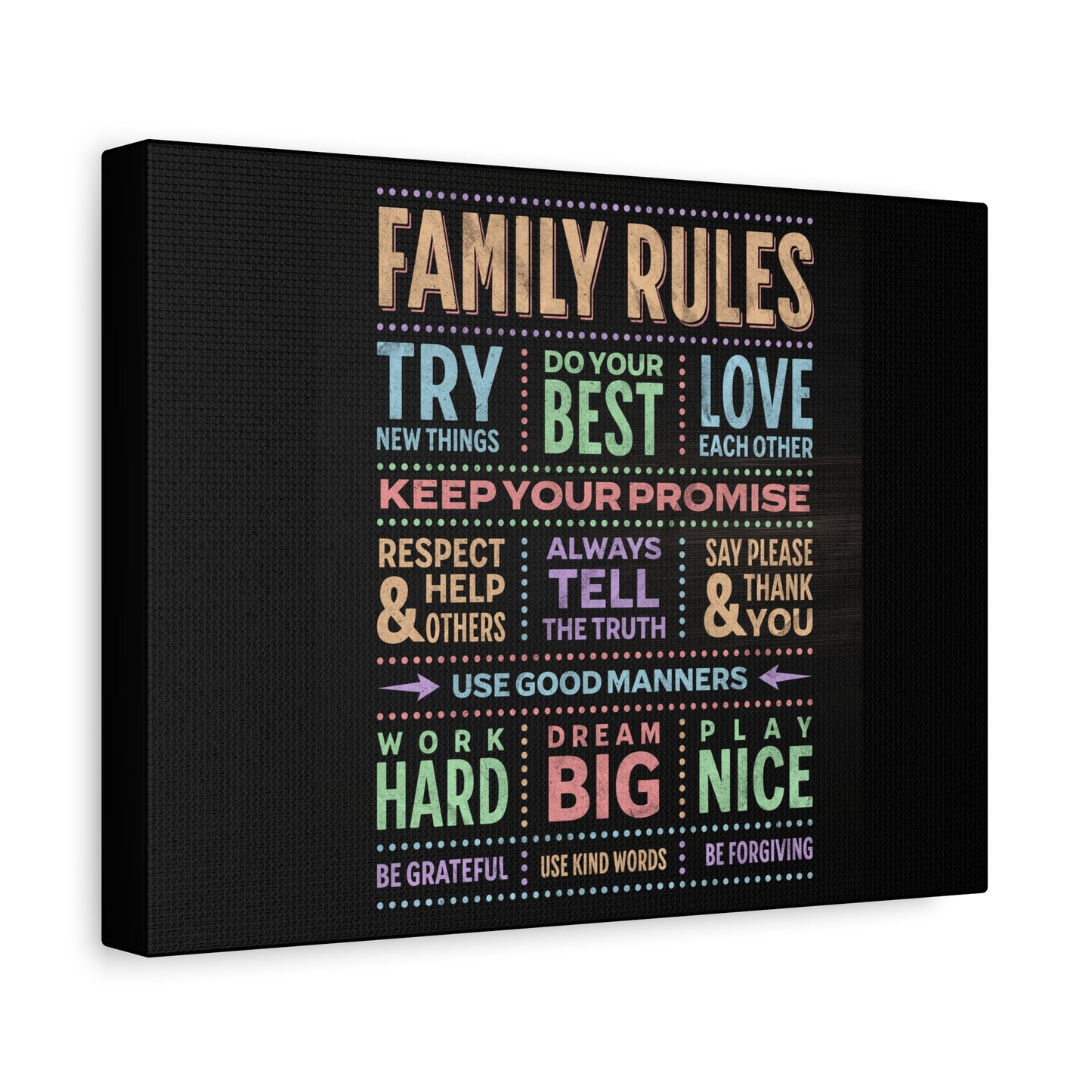 Family Rules - Matte Canvas, Stretched, 1.25"